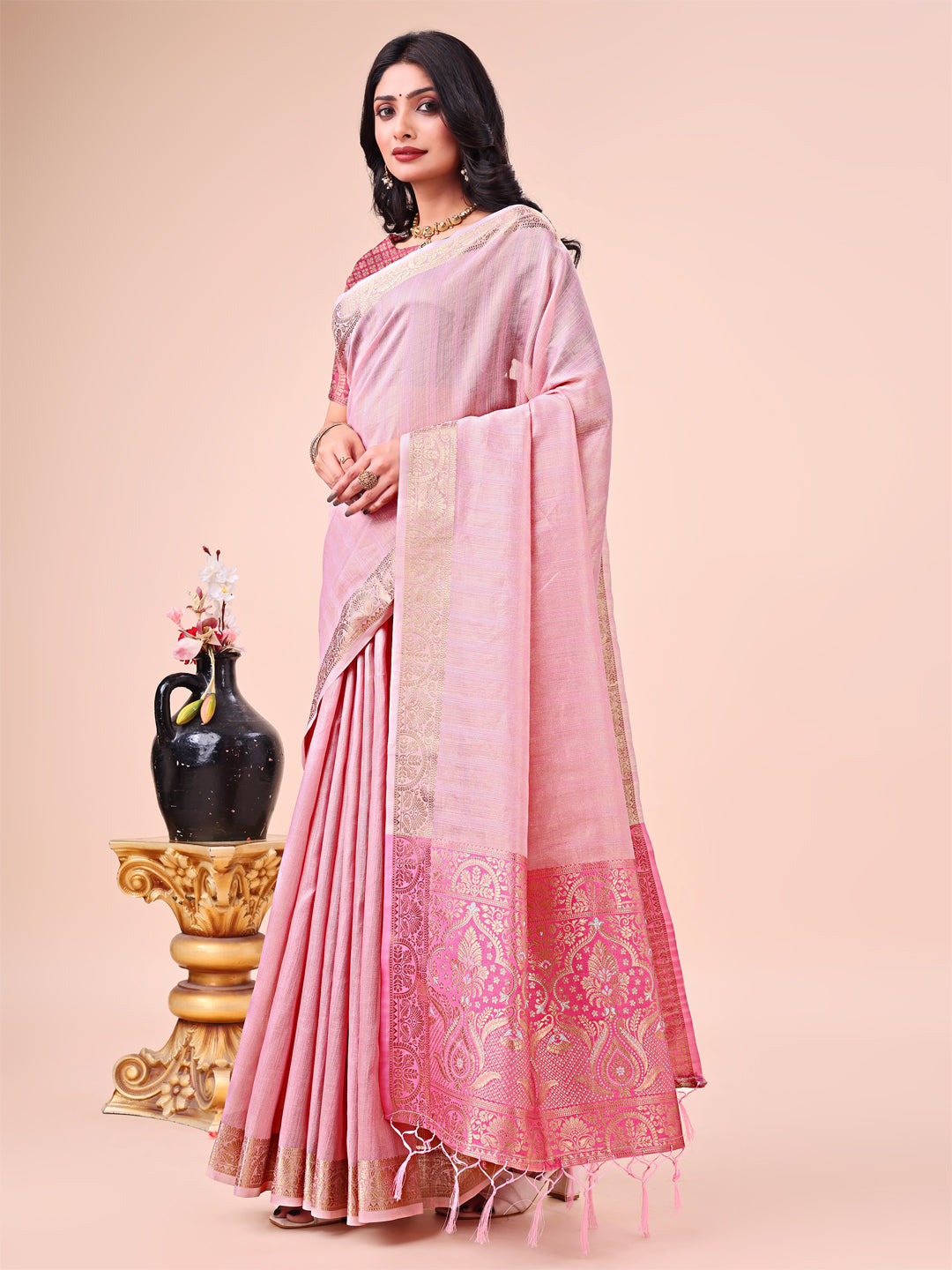 Shree Shyam Fashion Pink Organza Saree - Ethereal Sophistication in Every Fold | Grocsy