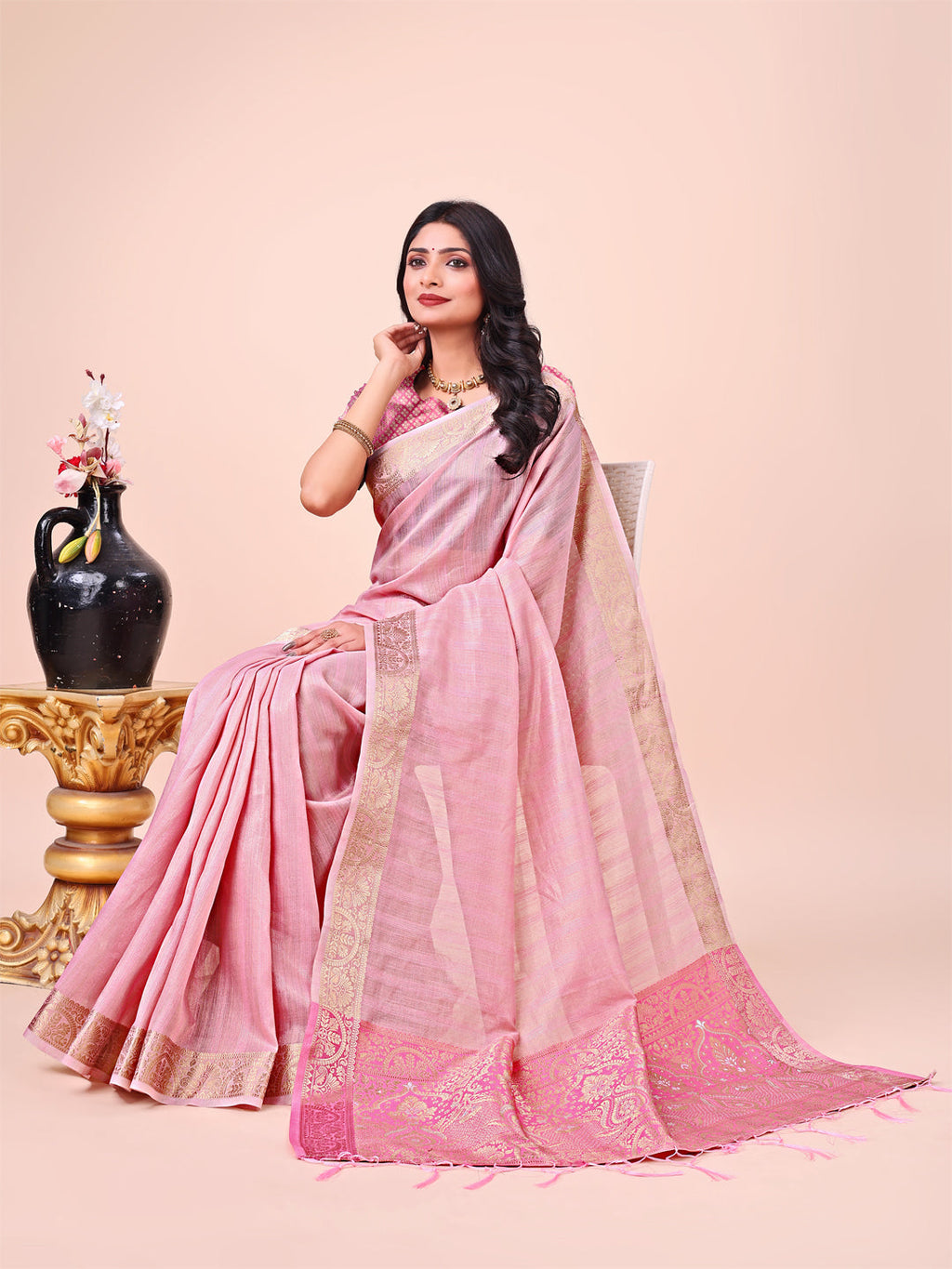 Shree Shyam Fashion Pink Organza Saree - Ethereal Sophistication in Every Fold | Grocsy