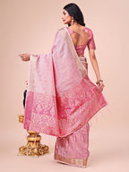Shree Shyam Fashion Pink Organza Saree - Ethereal Sophistication in Every Fold | Grocsy