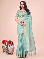 Shree Shyam Fashion Teal Organza Saree - Ethereal Sophistication in Every Fold | Grocsy
