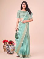 Shree Shyam Fashion Teal Organza Saree - Ethereal Sophistication in Every Fold | Grocsy