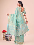 Shree Shyam Fashion Teal Organza Saree - Ethereal Sophistication in Every Fold | Grocsy