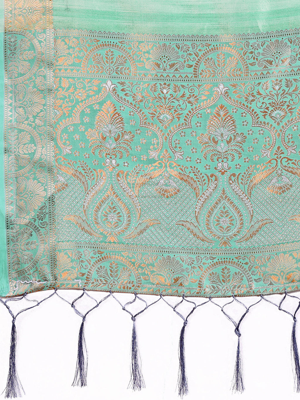 Shree Shyam Fashion Teal Organza Saree - Ethereal Sophistication in Every Fold | Grocsy