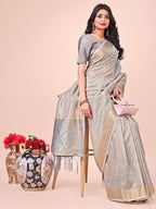 Shree Shyam Fashion Light Grey Organza Saree - Ethereal Sophistication in Every Fold | Grocsy