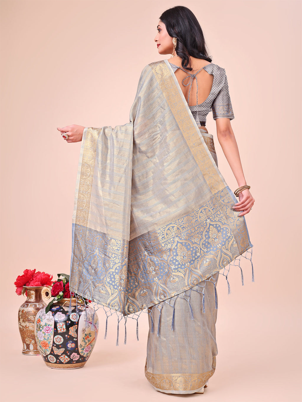 Shree Shyam Fashion Light Grey Organza Saree - Ethereal Sophistication in Every Fold | Grocsy