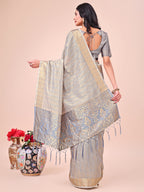 Shree Shyam Fashion Light Grey Organza Saree - Ethereal Sophistication in Every Fold | Grocsy
