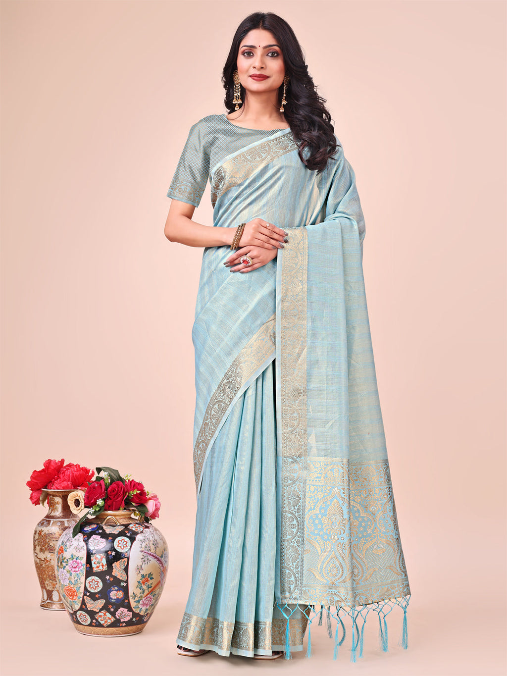 Shree Shyam Fashion Light Blue Organza Saree - Ethereal Sophistication in Every Fold | Grocsy