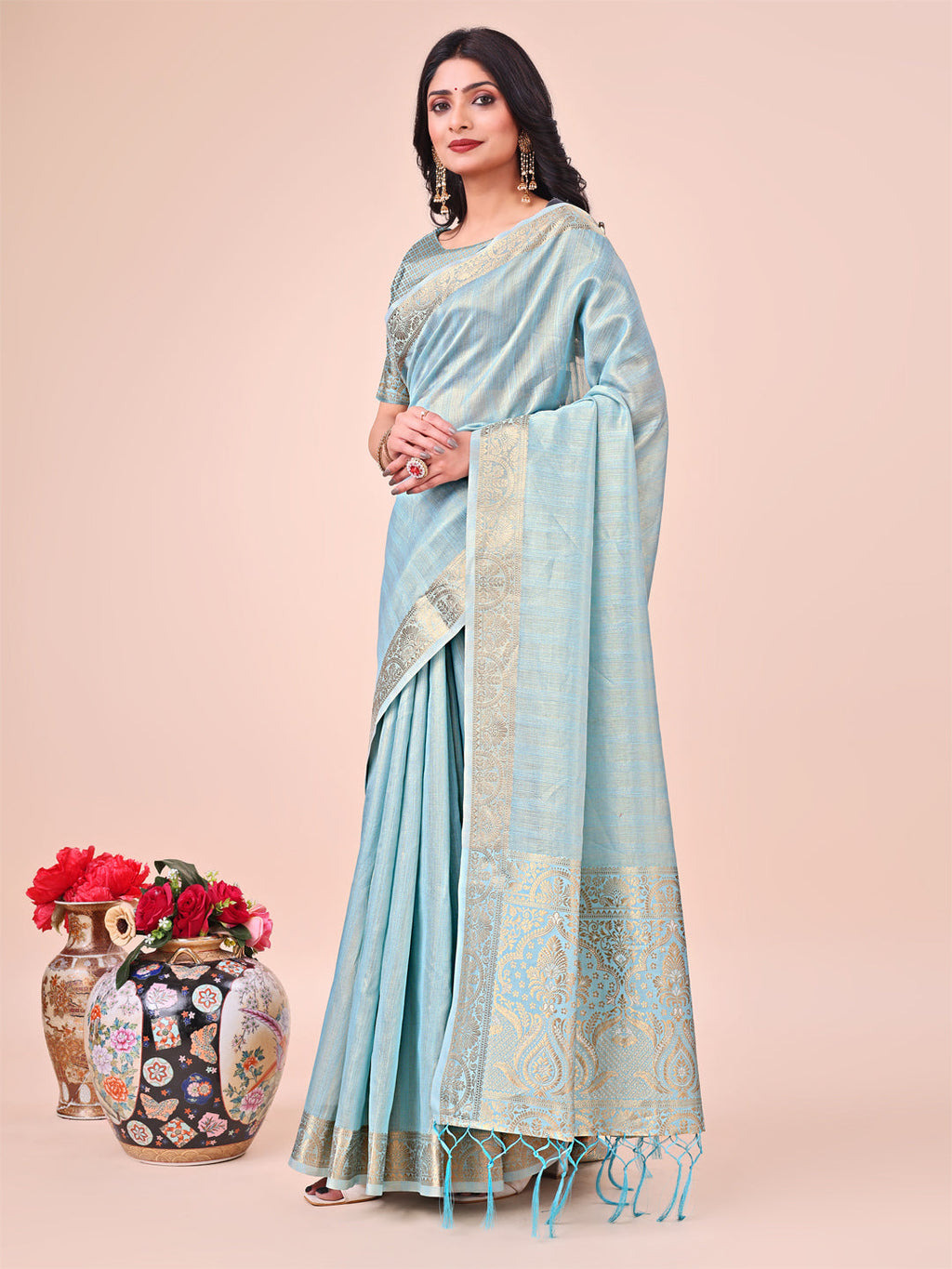 Shree Shyam Fashion Light Blue Organza Saree - Ethereal Sophistication in Every Fold | Grocsy