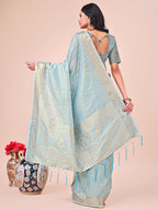 Shree Shyam Fashion Light Blue Organza Saree - Ethereal Sophistication in Every Fold | Grocsy