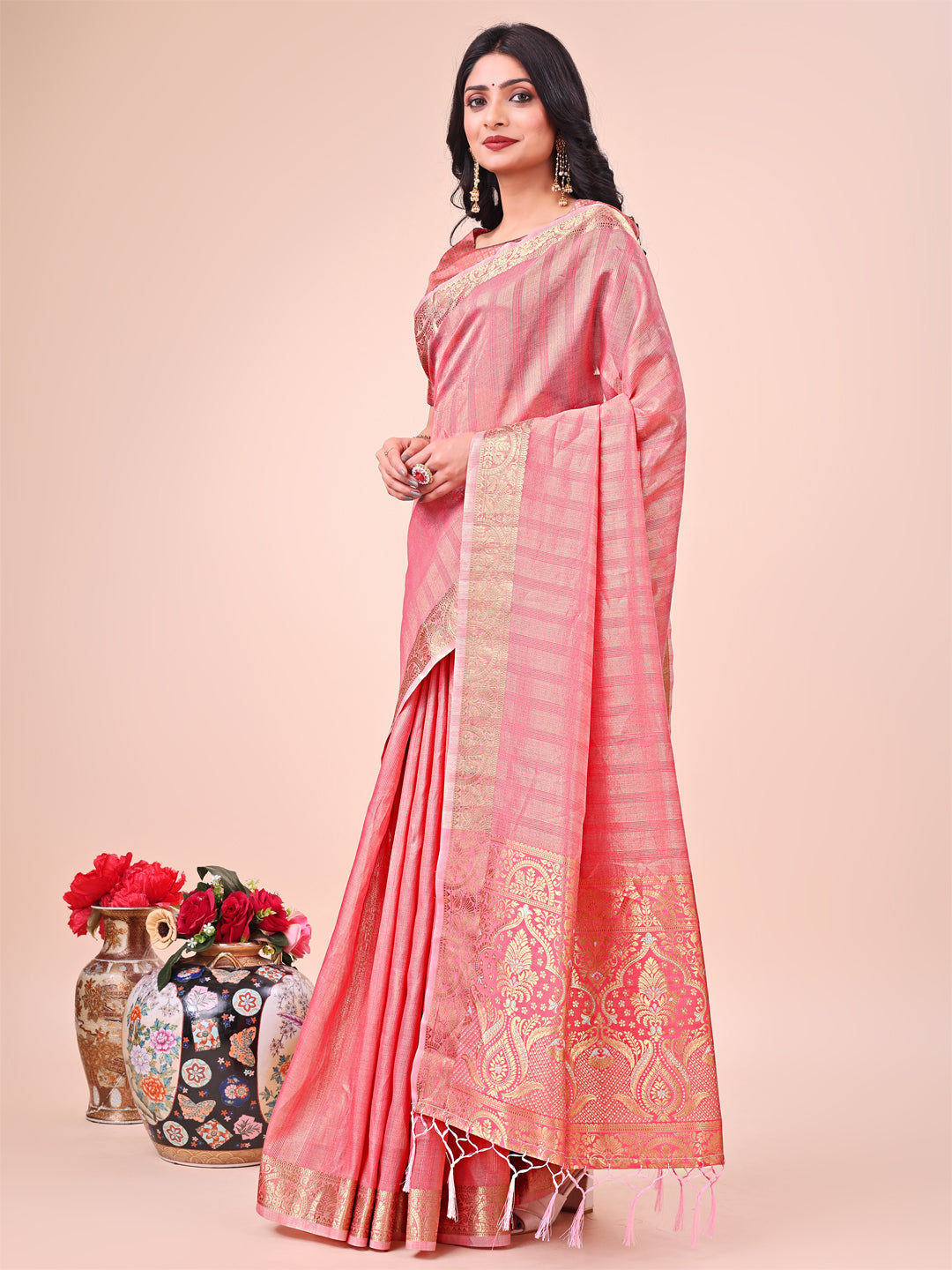 Shree Shyam Fashion Light Peach Organza Saree - Ethereal Sophistication in Every Fold | Grocsy