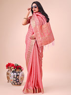 Shree Shyam Fashion Light Peach Organza Saree - Ethereal Sophistication in Every Fold | Grocsy