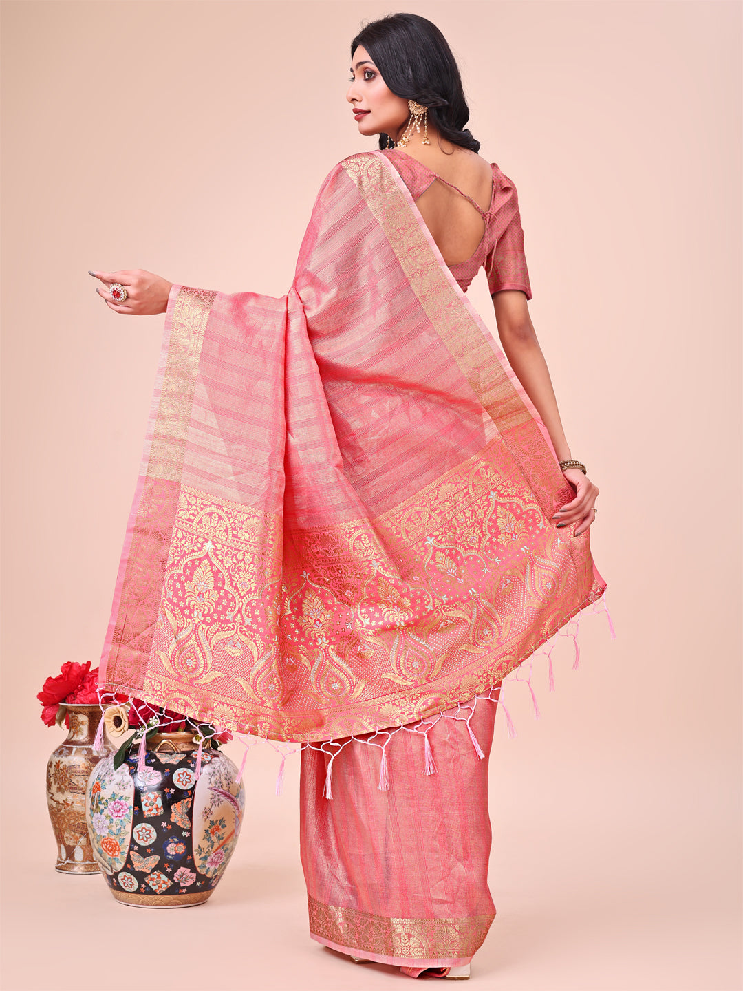 Shree Shyam Fashion Light Peach Organza Saree - Ethereal Sophistication in Every Fold | Grocsy