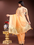 Shree Shyam Fashion Orange Cotton Woven Zari Work Traditional Tassel Saree | Grocsy