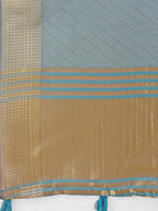 Shree Shyam Fashion Graceful Sea Green Organza Saree with Rich Golden Zari Border | Elegant Party Wear Saree with Blouse Piece | Grocsy