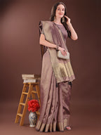 Shree Shyam Fashion Graceful Magenta Organza Saree with Rich Golden Zari Border | Elegant Party Wear Saree with Blouse Piece | Grocsy