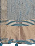 Shree Shyam Fashion Teal Blue Organza Saree with Golden Zari Border | Elegant Soft Lightweight Party Wear Saree with Blouse | Grocsy