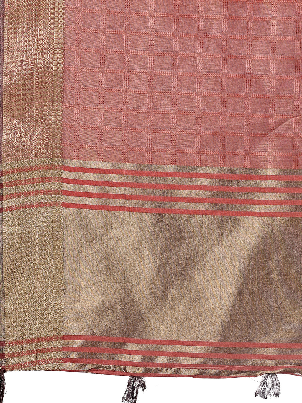 Shree Shyam Fashion Peach Organza Saree with Golden Zari Border | Elegant Soft Lightweight Party Wear Saree with Blouse | Grocsy