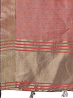 Shree Shyam Fashion Peach Organza Saree with Golden Zari Border | Elegant Soft Lightweight Party Wear Saree with Blouse | Grocsy