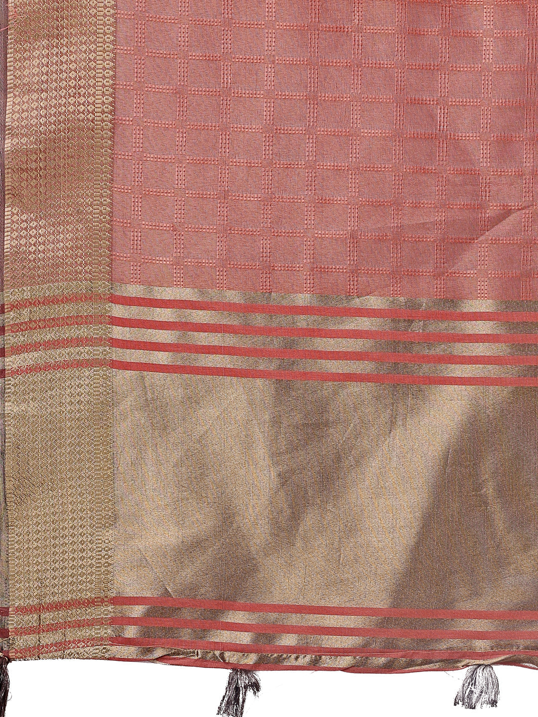Shree Shyam Fashion Peach Organza Saree with Golden Zari Border | Elegant Soft Lightweight Party Wear Saree with Blouse | Grocsy
