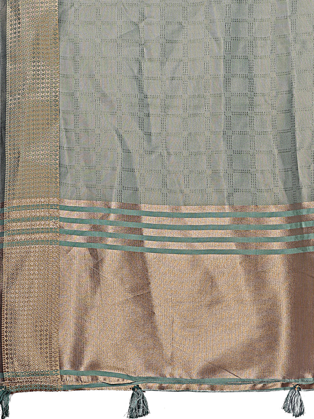 Shree Shyam Fashion Light Green Organza Saree with Golden Zari Border | Elegant Soft Lightweight Party Wear Saree with Blouse | Grocsy