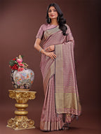Shree Shyam Fashion Magenta Organza Saree with Golden Zari Border | Elegant Soft Lightweight Party Wear Saree with Blouse | Grocsy