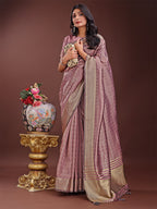 Shree Shyam Fashion Magenta Organza Saree with Golden Zari Border | Elegant Soft Lightweight Party Wear Saree with Blouse | Grocsy