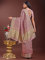 Shree Shyam Fashion Magenta Organza Saree with Golden Zari Border | Elegant Soft Lightweight Party Wear Saree with Blouse | Grocsy