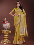Shree Shyam Fashion Mustard Organza Saree with Golden Zari Border | Elegant Soft Lightweight Party Wear Saree with Blouse | Grocsy