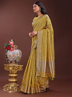 Shree Shyam Fashion Mustard Organza Saree with Golden Zari Border | Elegant Soft Lightweight Party Wear Saree with Blouse | Grocsy
