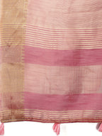 Shree Shyam Fashion Elegant Peach Linen Saree with Golden Zari Border & Rich Pallu | Soft Drape | Festive & Office Wear | Grocsy