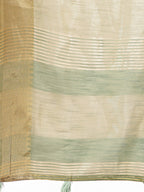 Shree Shyam Fashion Elegant Light Green Linen Saree with Golden Zari Border & Rich Pallu | Soft Drape | Festive & Office Wear | Grocsy