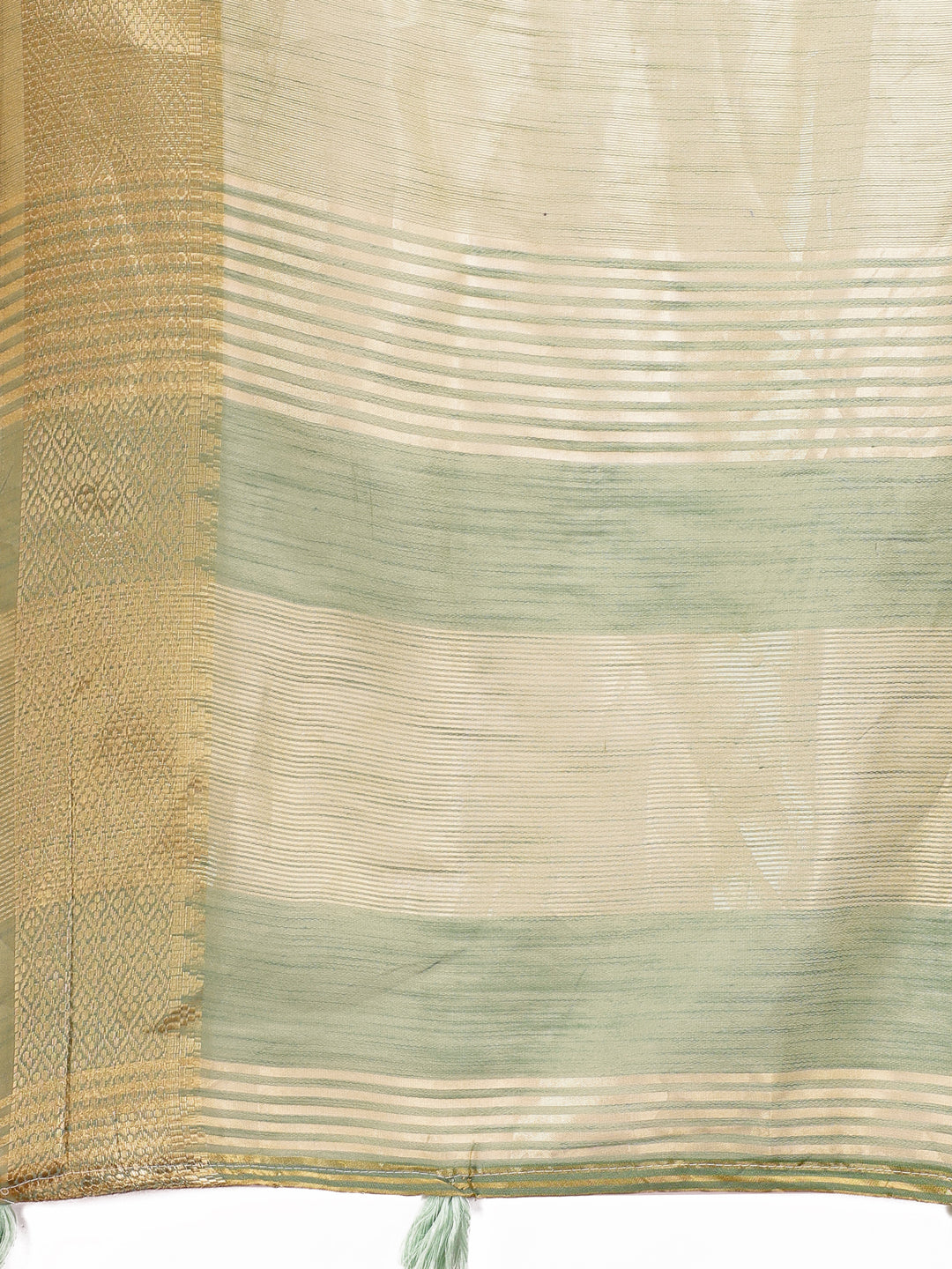 Shree Shyam Fashion Elegant Light Green Linen Saree with Golden Zari Border & Rich Pallu | Soft Drape | Festive & Office Wear | Grocsy