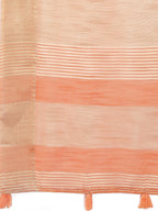 Shree Shyam Fashion Elegant Orange Linen Saree with Golden Zari Border & Rich Pallu | Soft Drape | Festive & Office Wear | Grocsy
