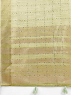 Shree Shyam Fashion Elegant Light Green Organza Saree with Golden Zari Border & Designer Tassels | Lightweight Partywear Saree | Grocsy
