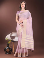 Shree Shyam Fashion Elegant Pink Organza Saree with Golden Zari Border & Designer Tassels | Lightweight Partywear Saree | Grocsy