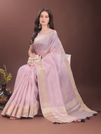 Shree Shyam Fashion Elegant Pink Organza Saree with Golden Zari Border & Designer Tassels | Lightweight Partywear Saree | Grocsy