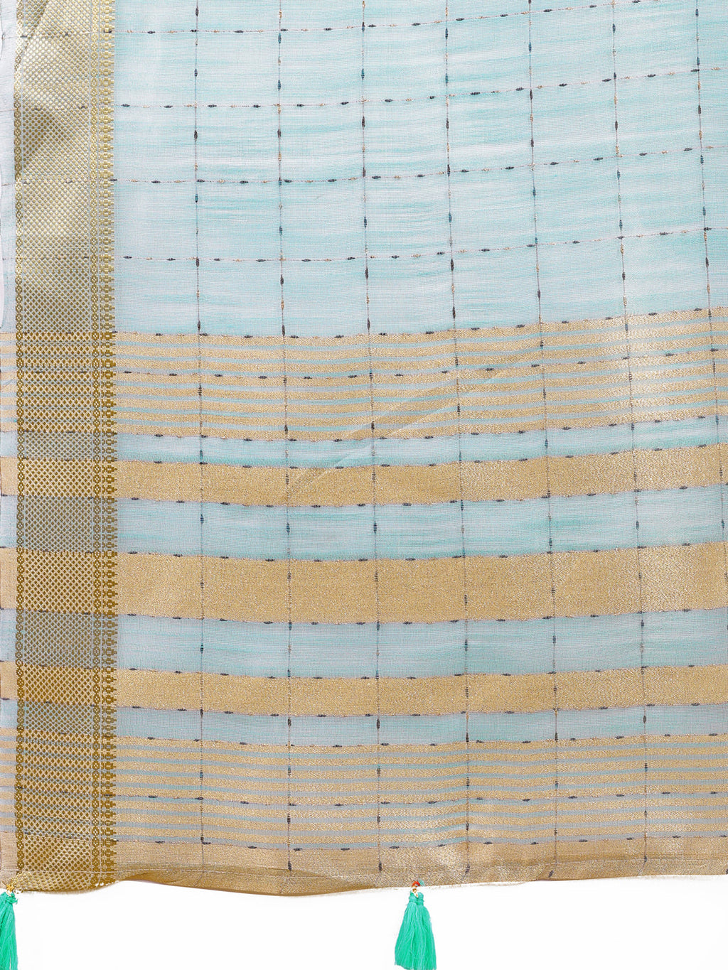 Shree Shyam Fashion Elegant Sky Blue Organza Saree with Golden Zari Border & Designer Tassels | Lightweight Partywear Saree | Grocsy