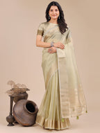 Shree Shyam Fashion Light Green Organza Woven Zari Work Traditional Tassel Saree | Grocsy