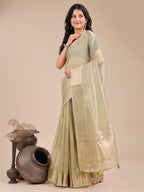 Shree Shyam Fashion Light Green Organza Woven Zari Work Traditional Tassel Saree | Grocsy