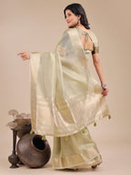 Shree Shyam Fashion Light Green Organza Woven Zari Work Traditional Tassel Saree | Grocsy