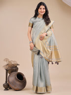 Shree Shyam Fashion Sky Blue Organza Woven Zari Work Traditional Tassel Saree | Grocsy