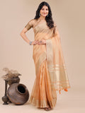 Shree Shyam Fashion Orange Organza Woven Zari Work Traditional Tassel Saree | Grocsy
