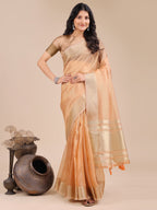 Shree Shyam Fashion Orange Organza Woven Zari Work Traditional Tassel Saree | Grocsy