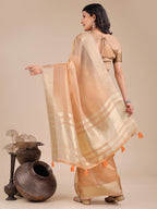 Shree Shyam Fashion Orange Organza Woven Zari Work Traditional Tassel Saree | Grocsy