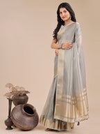Shree Shyam Fashion Grey Organza Woven Zari Work Traditional Tassel Saree | Grocsy