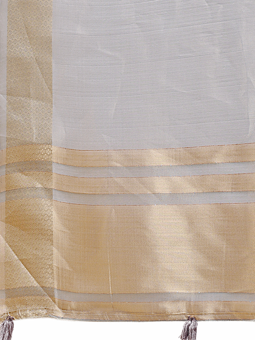 Shree Shyam Fashion Grey Organza Woven Zari Work Traditional Tassel Saree | Grocsy
