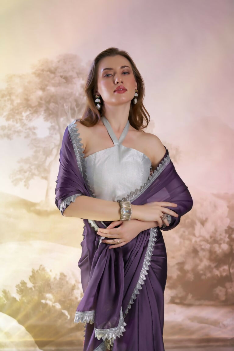 Lavender Satin Rangoli Solid Fancy Designer Saree - Nafisa | Grocsy