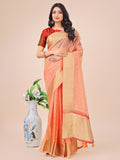 Shree Shyam Fashion Peach Gold Organza Silk Saree - Lightweight Luxury for Your Ethnic Moments | Grocsy