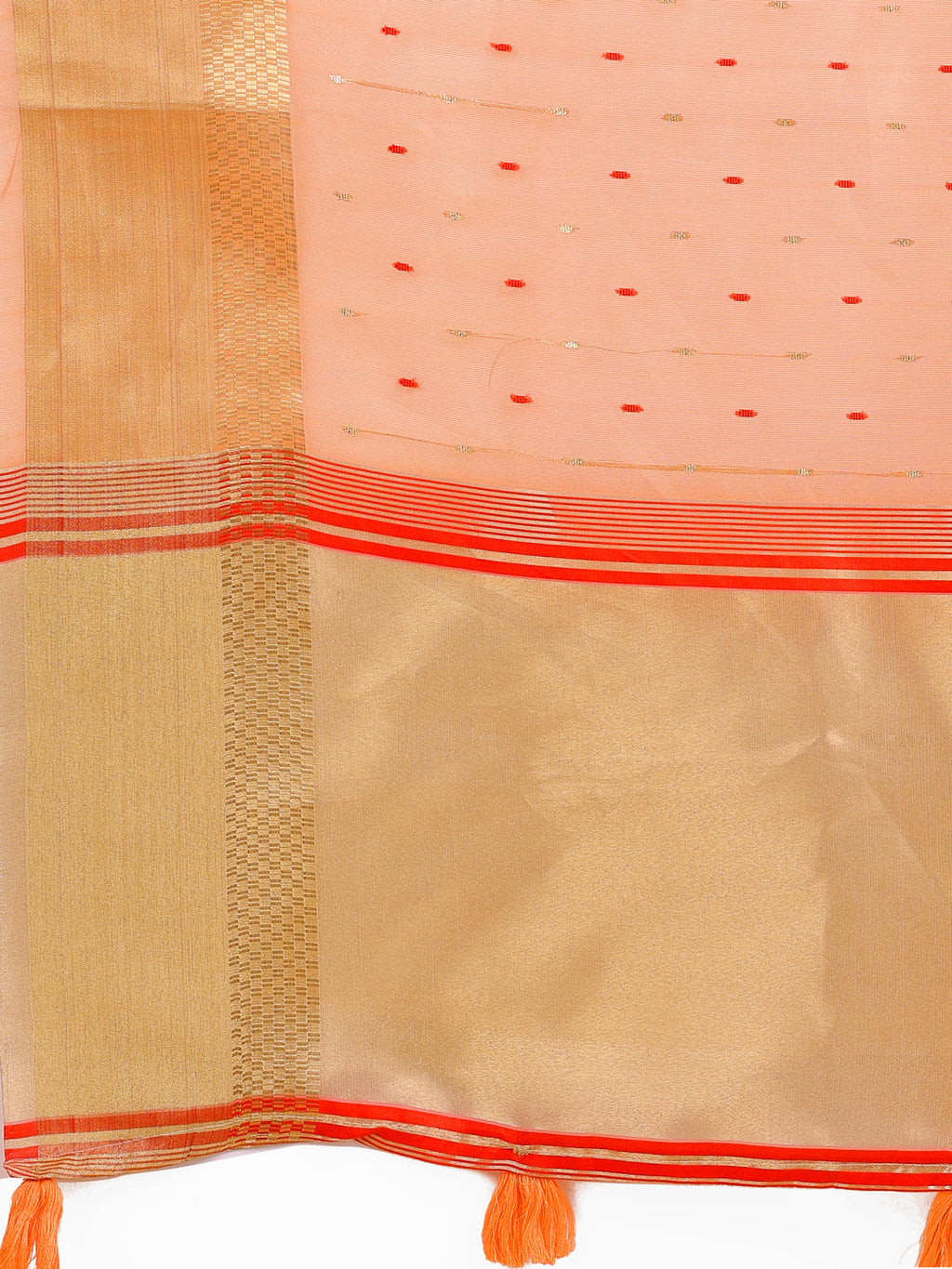 Shree Shyam Fashion Peach Gold Organza Silk Saree - Lightweight Luxury for Your Ethnic Moments | Grocsy