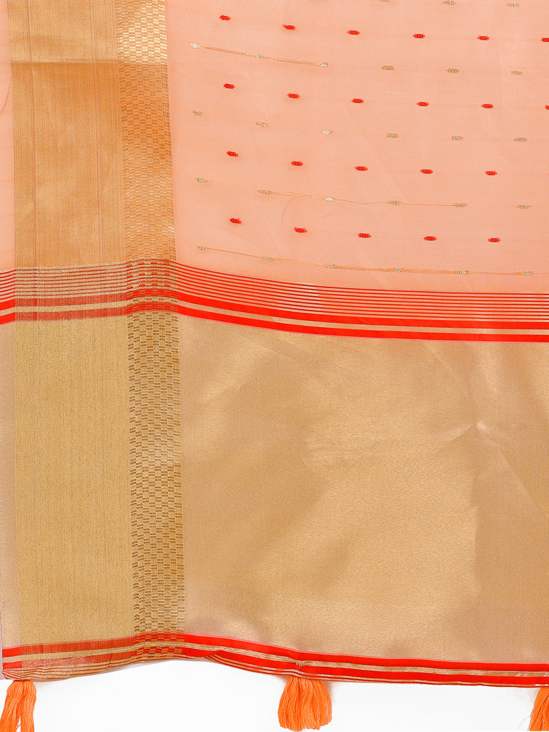 Shree Shyam Fashion Peach Gold Organza Silk Saree - Lightweight Luxury for Your Ethnic Moments | Grocsy